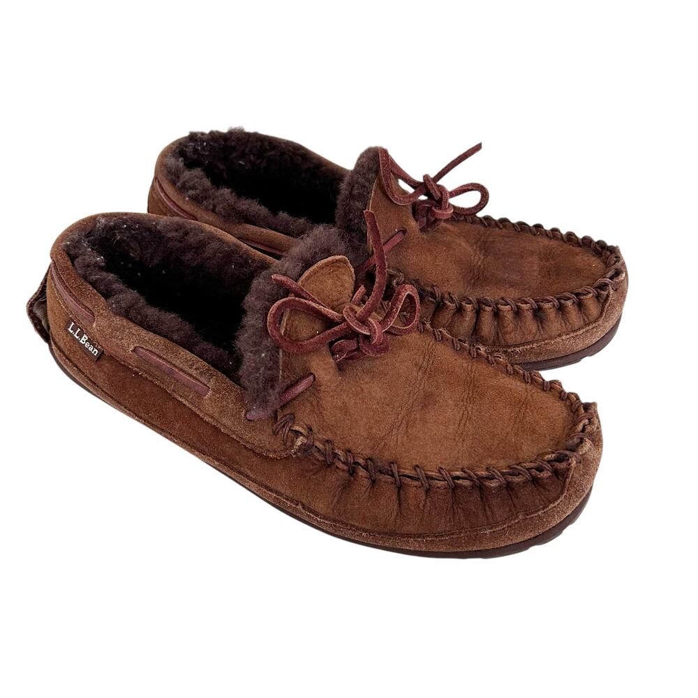 LL Bean Brown Suede Moccasins Slippers Sz 8